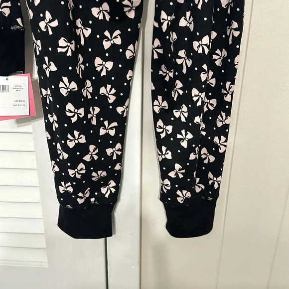 💕NWT Kate Spade New York Designer Luxury Women’s Pajama 2PC Set Black/Pink MED - Picture 7 of 9